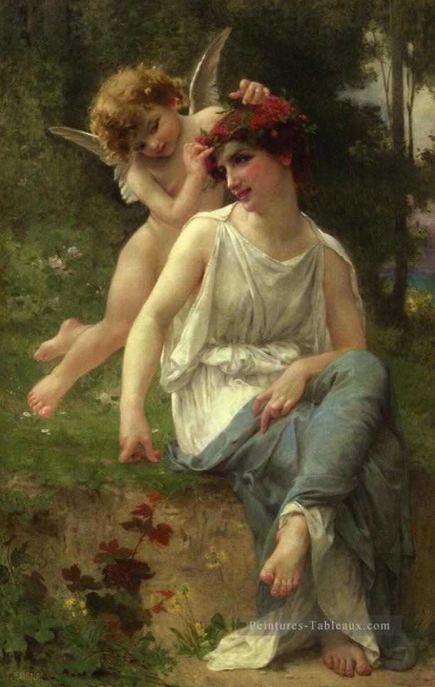 Cupidon adorant une jeune fille Guillaume Seignac Peintures à l'huile